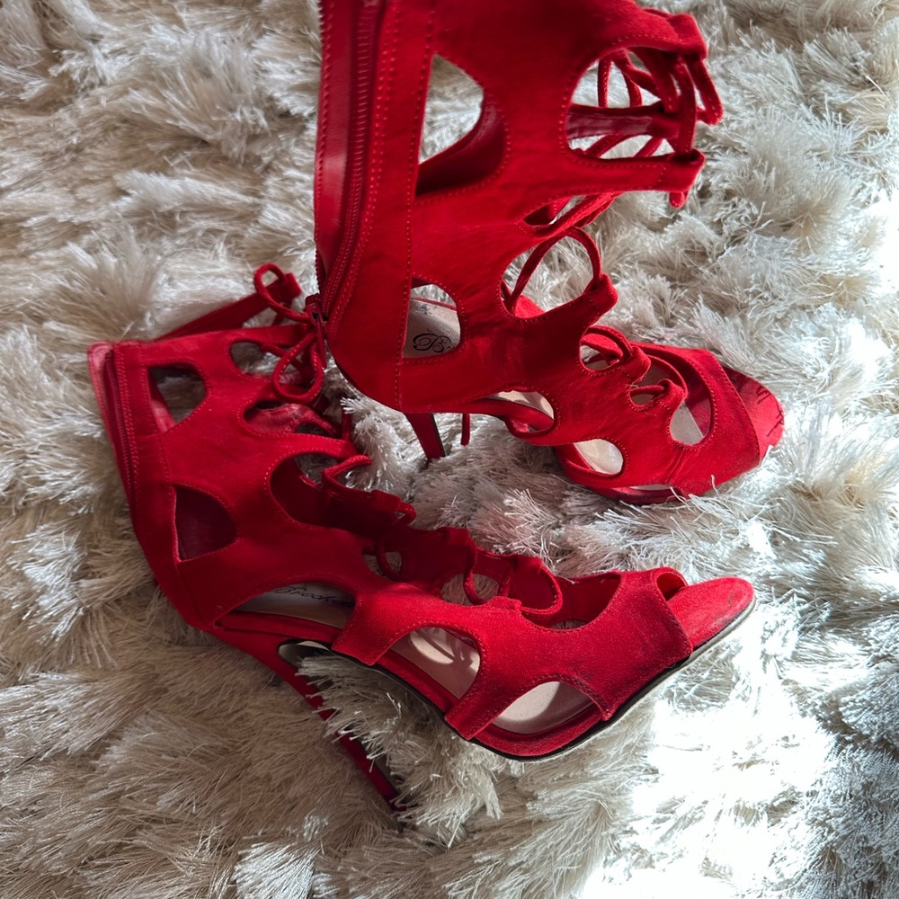 Sexy red strappy lace up heels size 6 used